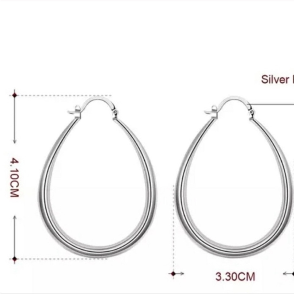 BRAND NEW S925 STERLING SILVER OVAL HOOP EARRINGS - Picture 4 of 4
